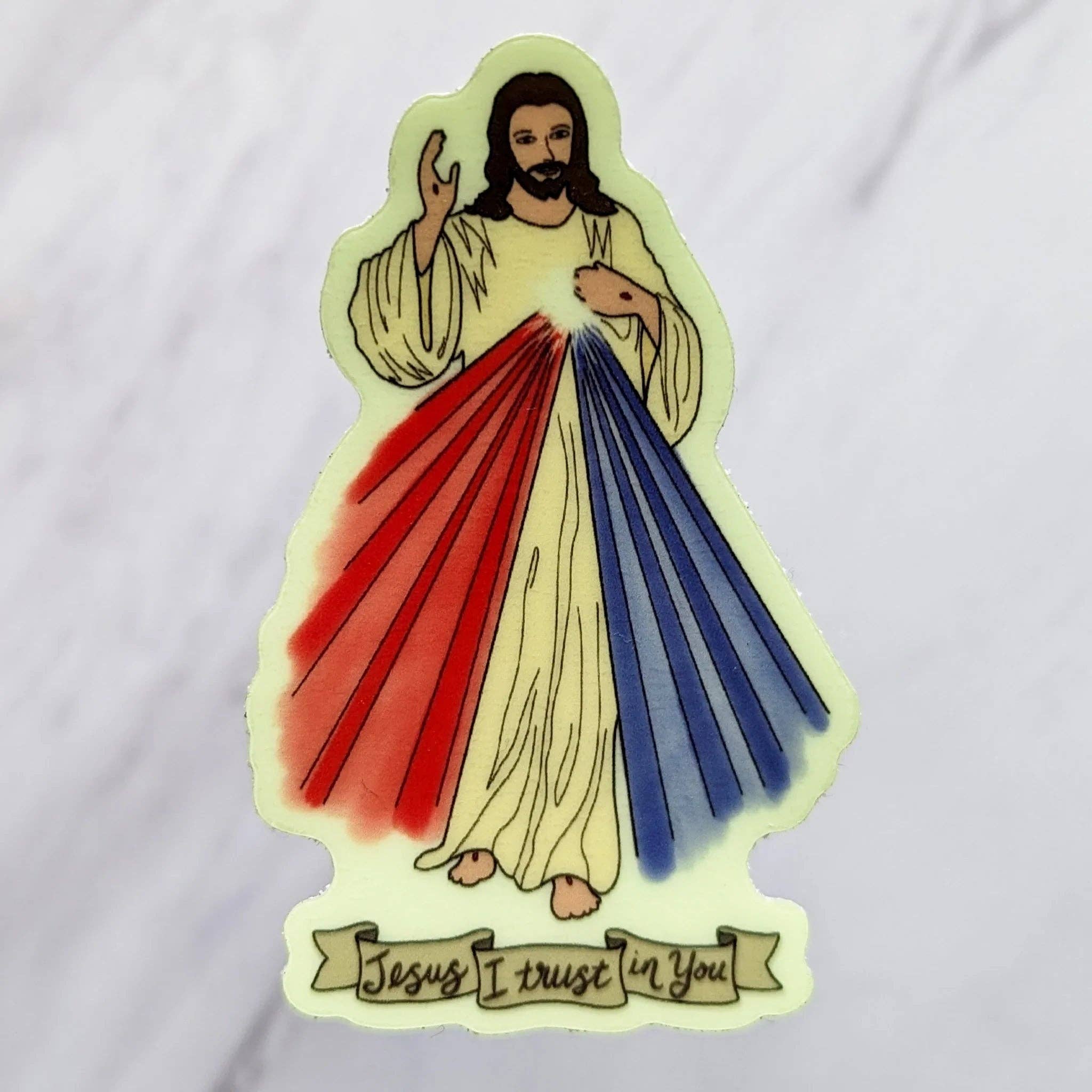 worthy of Agape - Wholesale Sticker - Divine Mercy Glow in the Dark Sticker1
