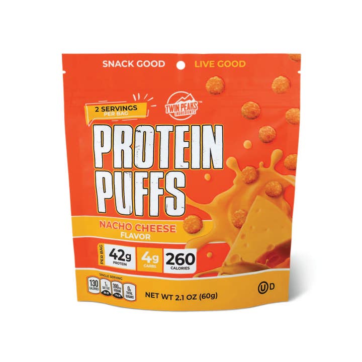 Twin Peaks Ingredients - Wholesale Puffed Snack - Protein Puffs - Nacho Cheese 2.1 oz (60g)