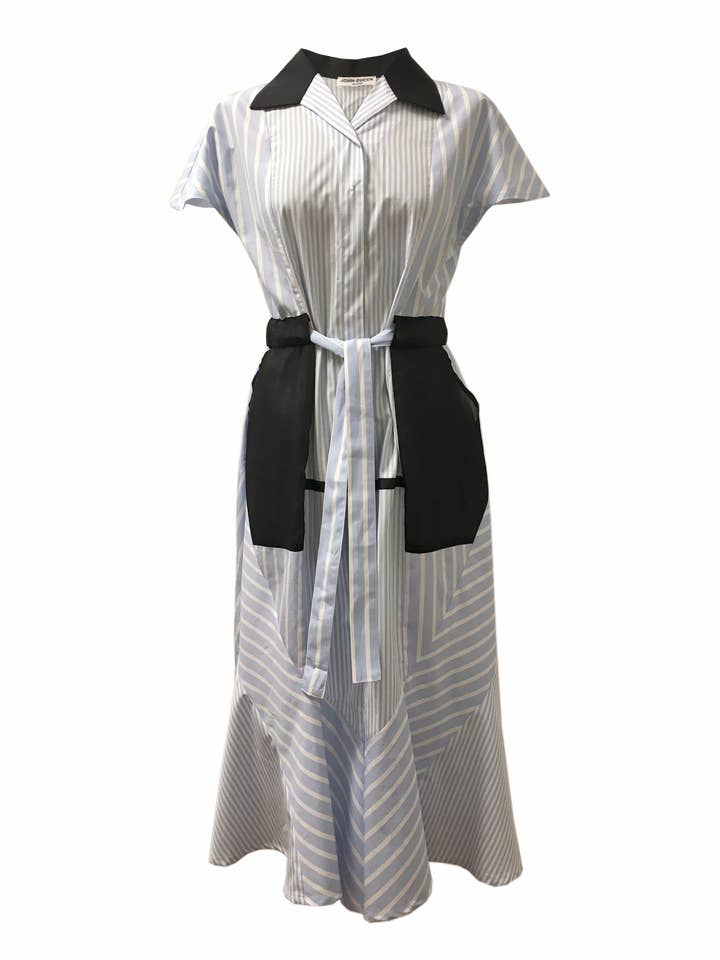 Vestido quimono de manga curta listrado de algodão com babados por atacado de JOHN ZUCCA