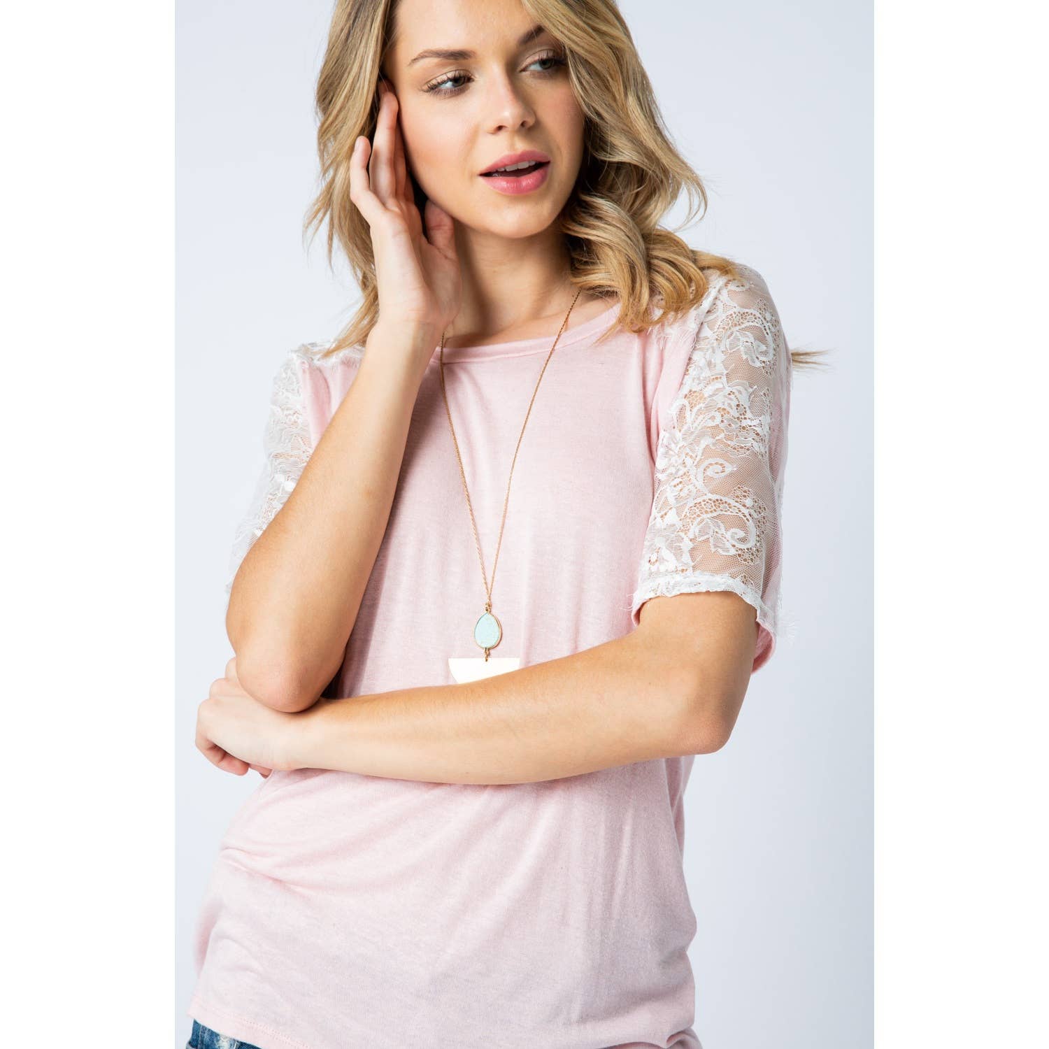 VOCAL - Wholesale Blouse - Women's - LACE SHORT SLEEVE JERSEY KNIT TOP13