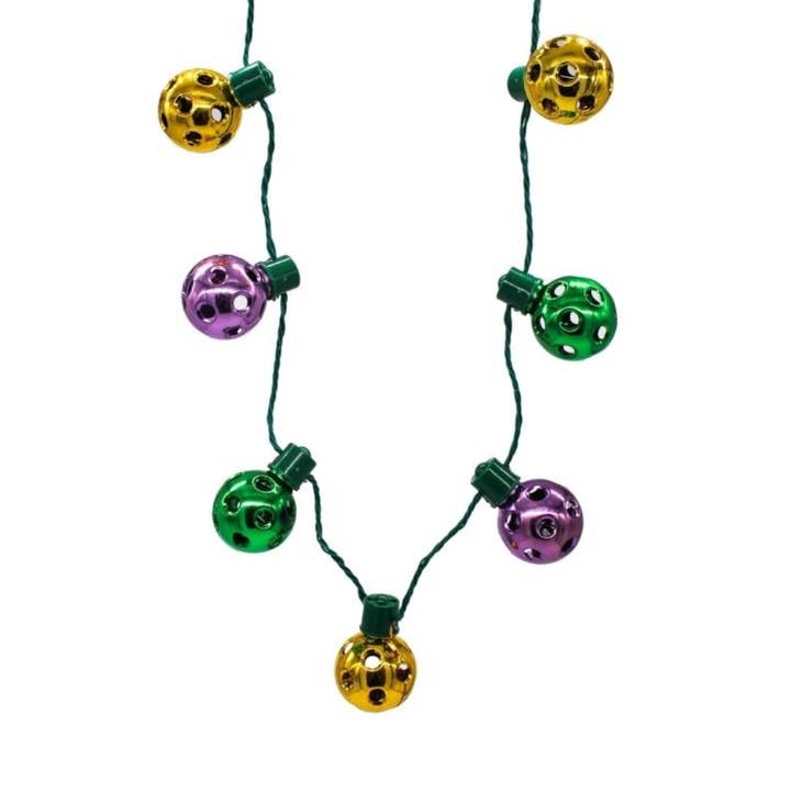 LED Mardi Gras Disco Ball Necklace with 9 Balls for wholesale by Plush Appeal LLC