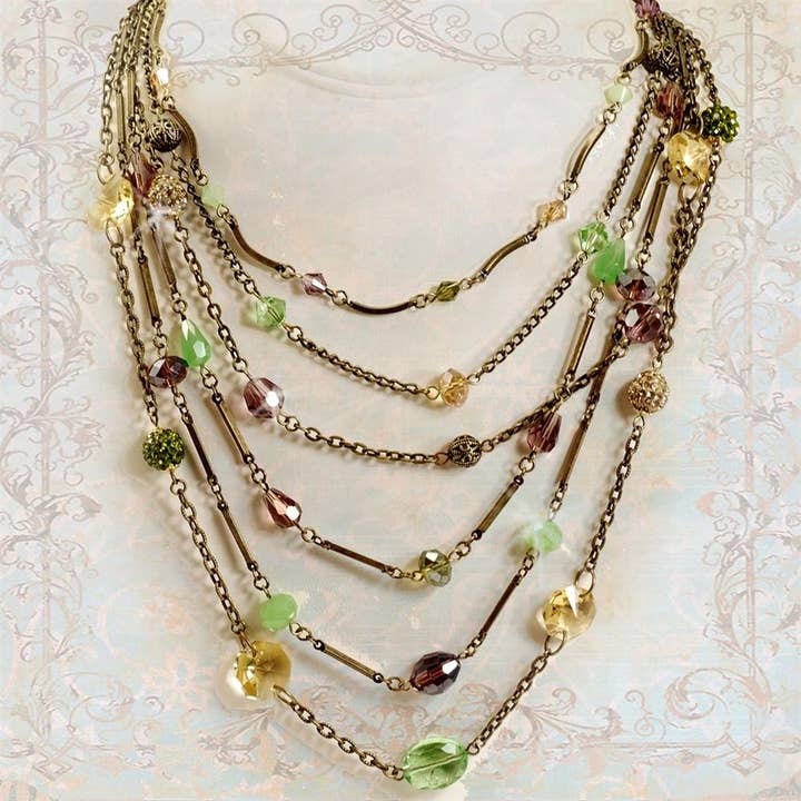 Sweet Romance Jewelry - Wholesale Link & Chain Necklace - Gemstone Garden Multi Strand Necklace