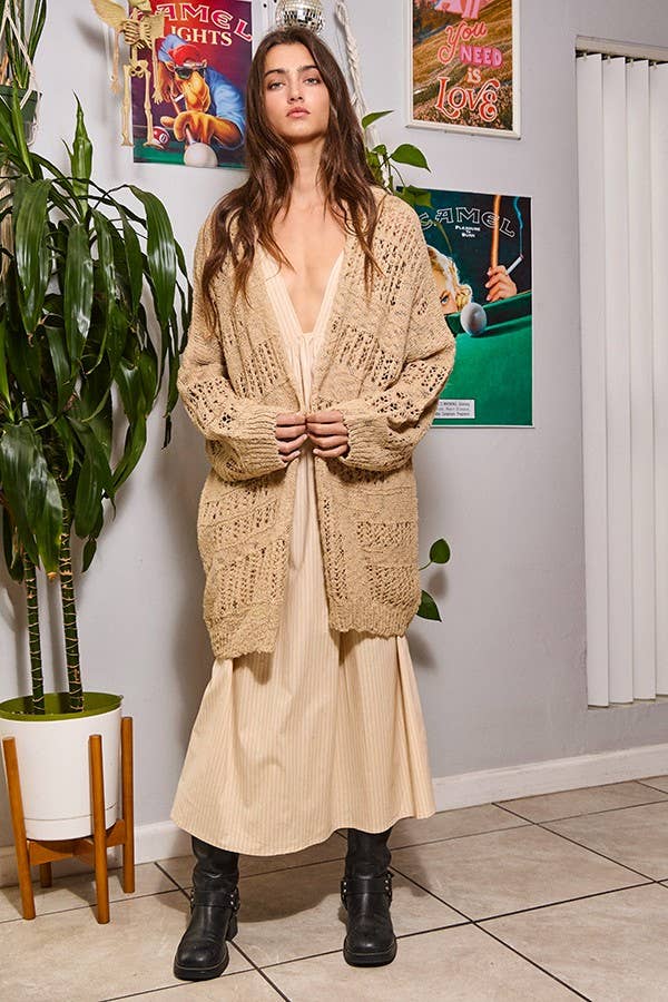 BUCKETLIST INC - Wholesale Cardigan - Women's - IT1389 -Holes Pattern Oversized Cardigan5