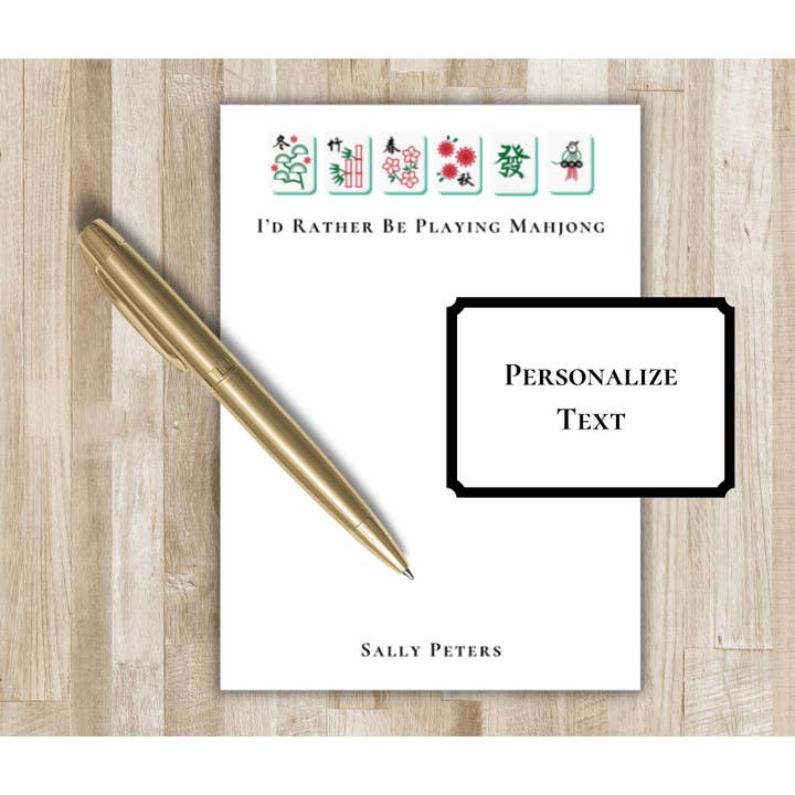 Mahjong Notepad | Personalized Mah Jong Notepad | I'd Rather Be Playing Mahjong | Mahjong Gift | Custom Luxury Notepad for wholesale by The Winsome Life Stationery