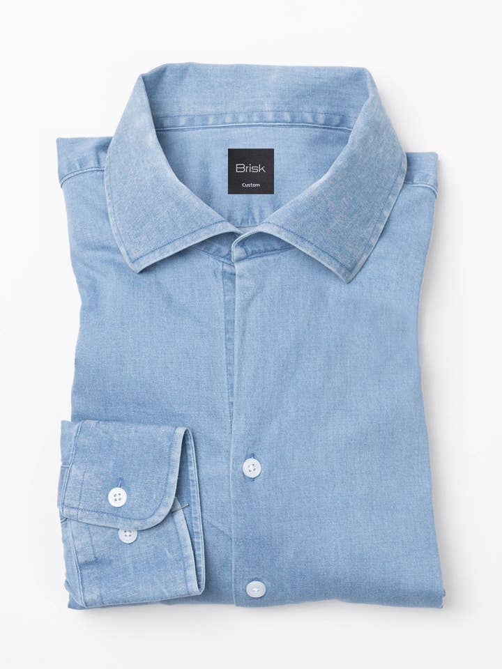 Camisa de Mezclilla Elástica de Lavado Claro - Cuello de Una Pieza para venta al por mayor de BRISK