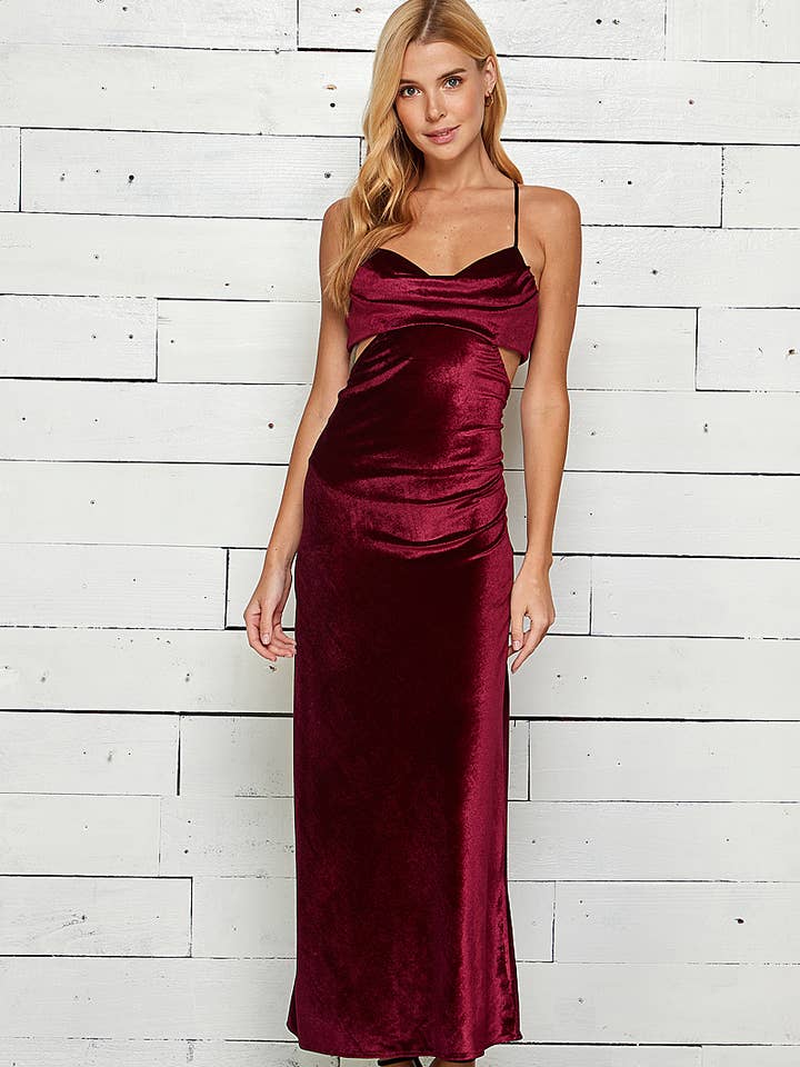 Velvet Crush Cut Out Backless Maxi Dress for wholesale by Sweet Lemon
