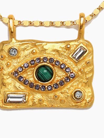 Médaillon de protection Evil Eye Talisman en or 14 carats avec col en cristal pour la vente par HoopLa