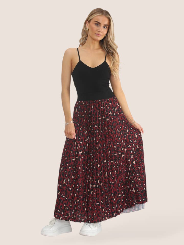 Maxirock mit Leopardenmuster und Falten für den Großhandel von Terminal 1 Clothing