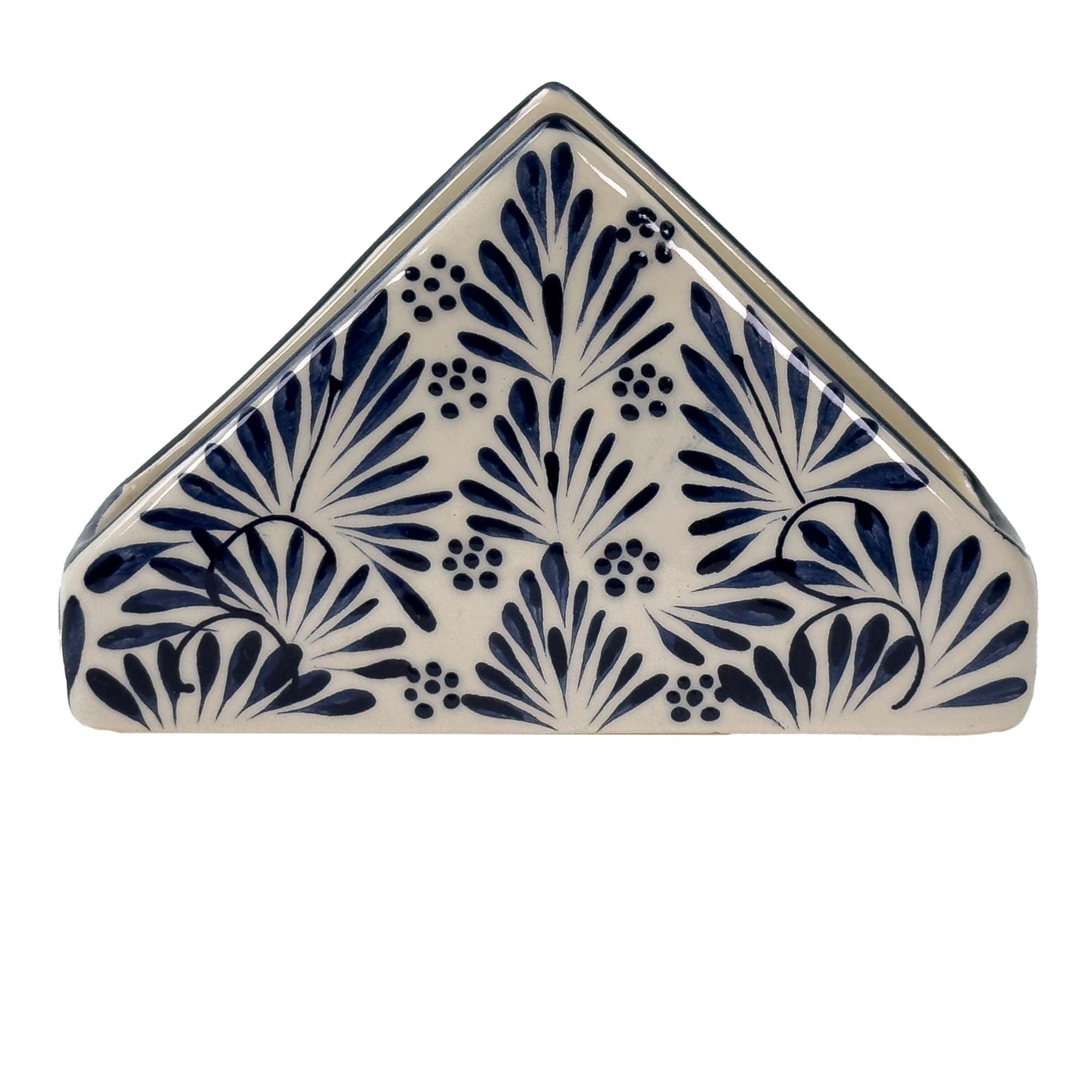 Global Crafts - Wholesale Napkin Holder - Mexican Pottery Napkin Holder Blue Plumeado2