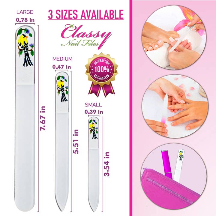 Classy Nail Files - Venta al por mayor Limas de uñas - Lima de uñas de cristal pintada a mano para amantes de los pájaros pinzón amarillo.1
