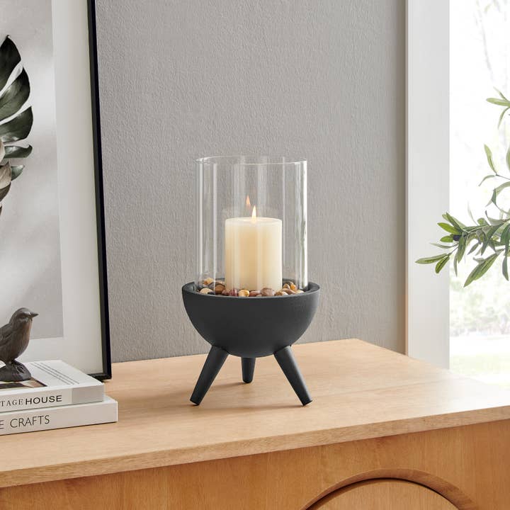 Danya B – wholesale Candle holder – Molta Modern Black Metal Pedestal and Glass Candle Holder16