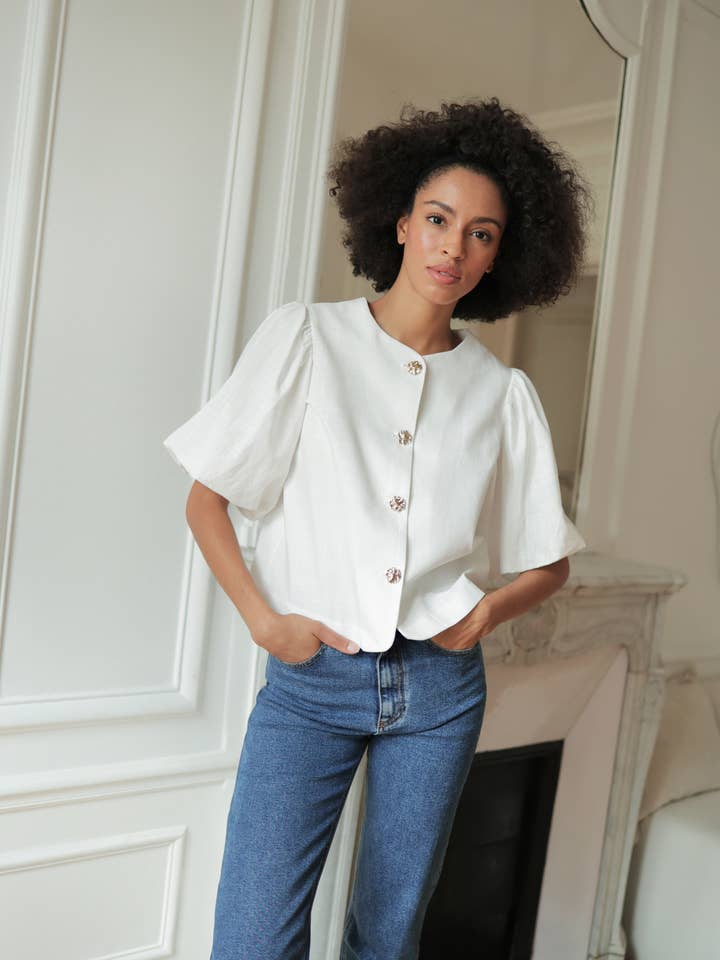 Laura Laval Paris - Wholesale Blouse - Women's - puff-sleeve button-up blouse1