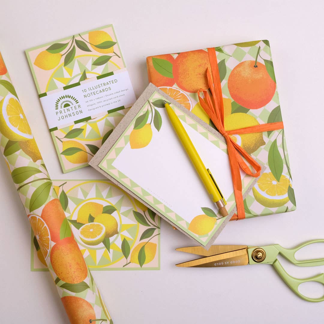 Printer Johnson Ltd - Wholesale Briefpapier/indexkaartenset - Citrus | Notitiekaarten set | 10 citroen notitiekaarten3