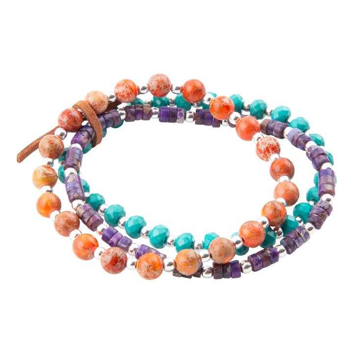 Conjunto de Pulseiras Prescott Blue Magnesite Roxo e Laranja por atacado de Barse Jewelry