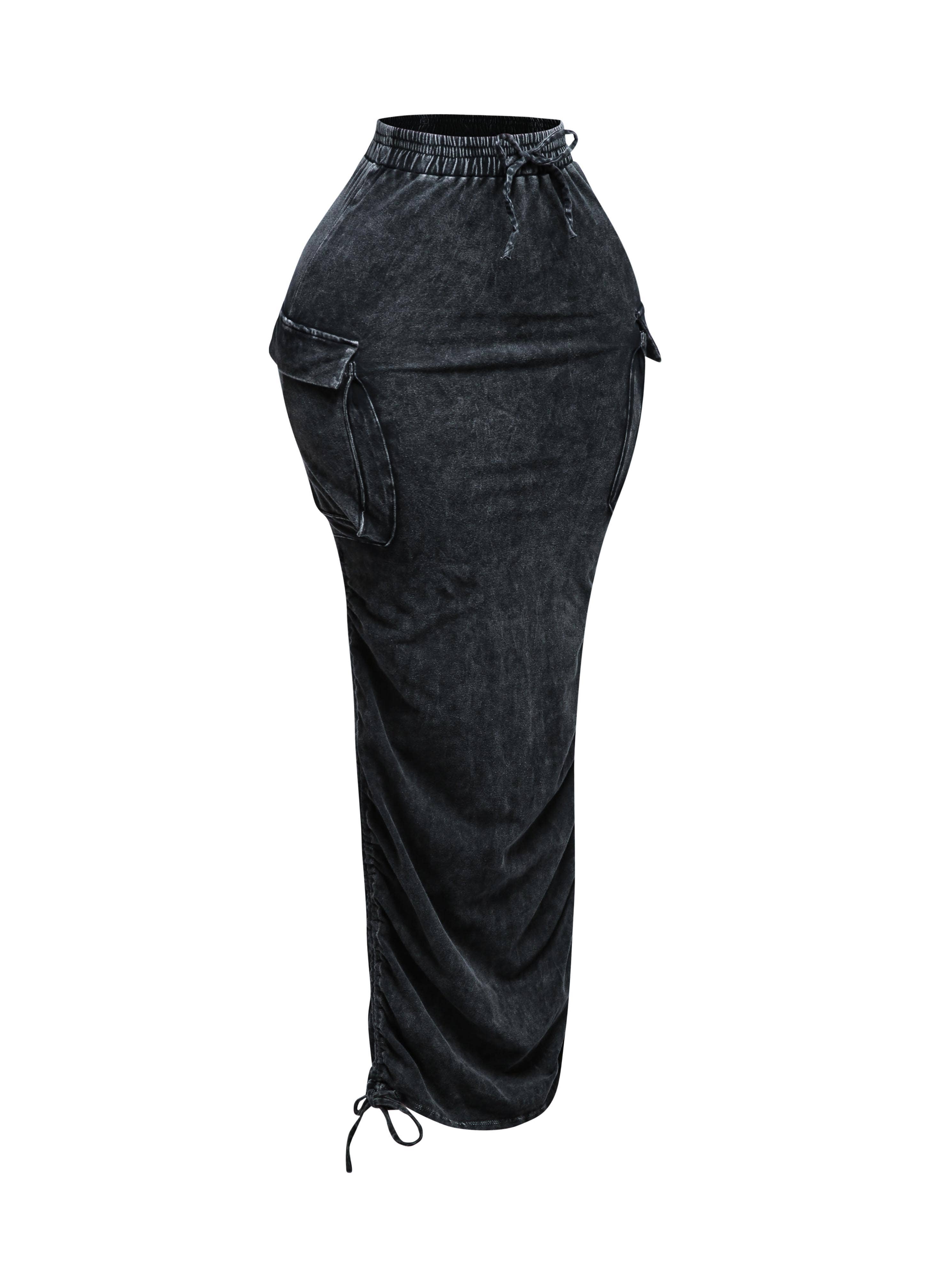 GRÅ PLUS SIZED Mineraltvättad kjol med dragsko för wholesale på Faire4