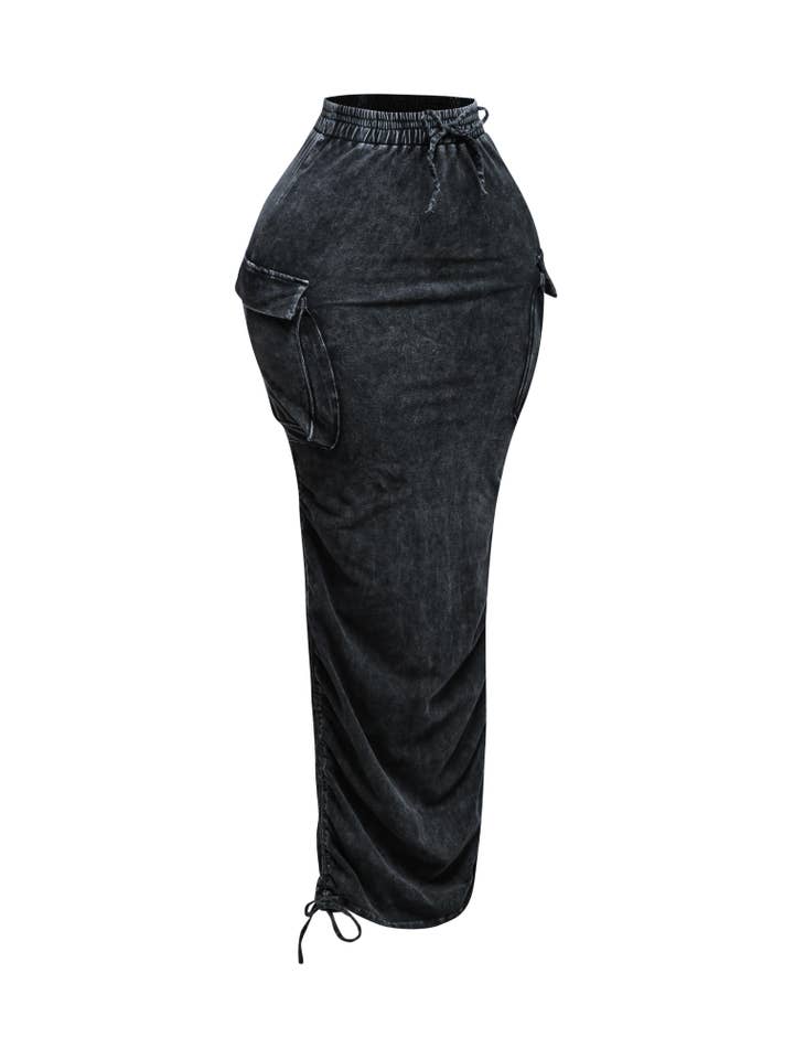 GRÅ PLUS SIZED Mineraltvättad kjol med dragsko för wholesale på Faire4