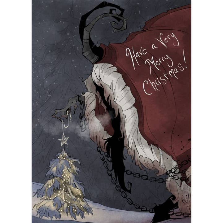 Biglietto di auguri natalizi Krampus Gothic Horror per la vendita all'ingrosso da parte di Dread Illustrations