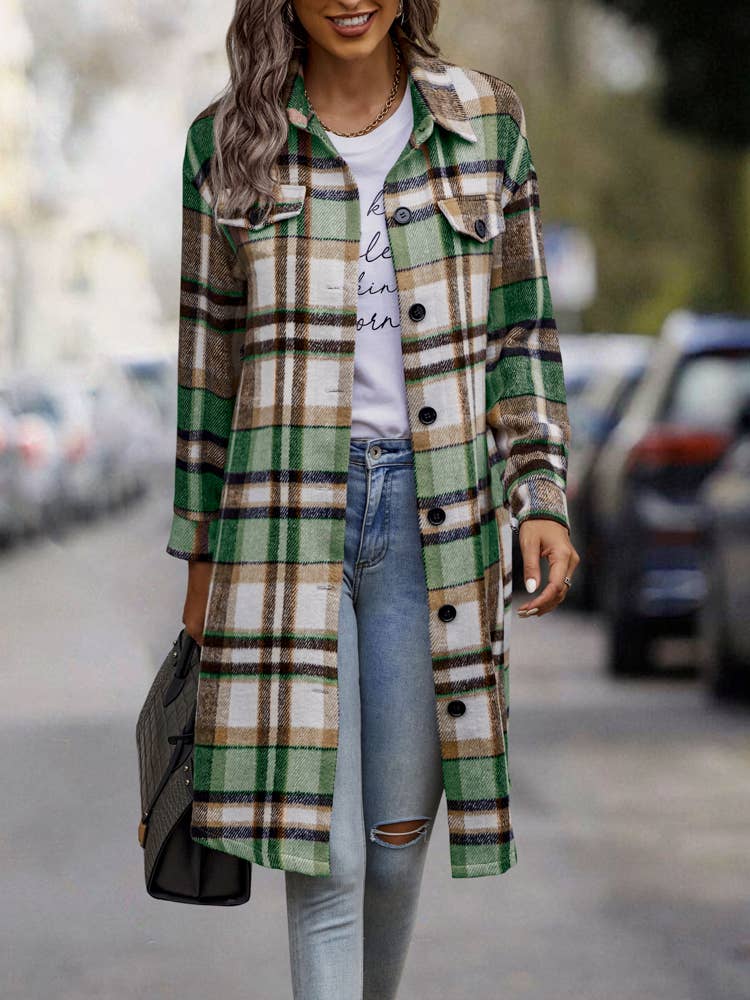 eLook - Wholesale Coat - Women's - SZ1-JK8211 Plaid Button Down Long Coat21