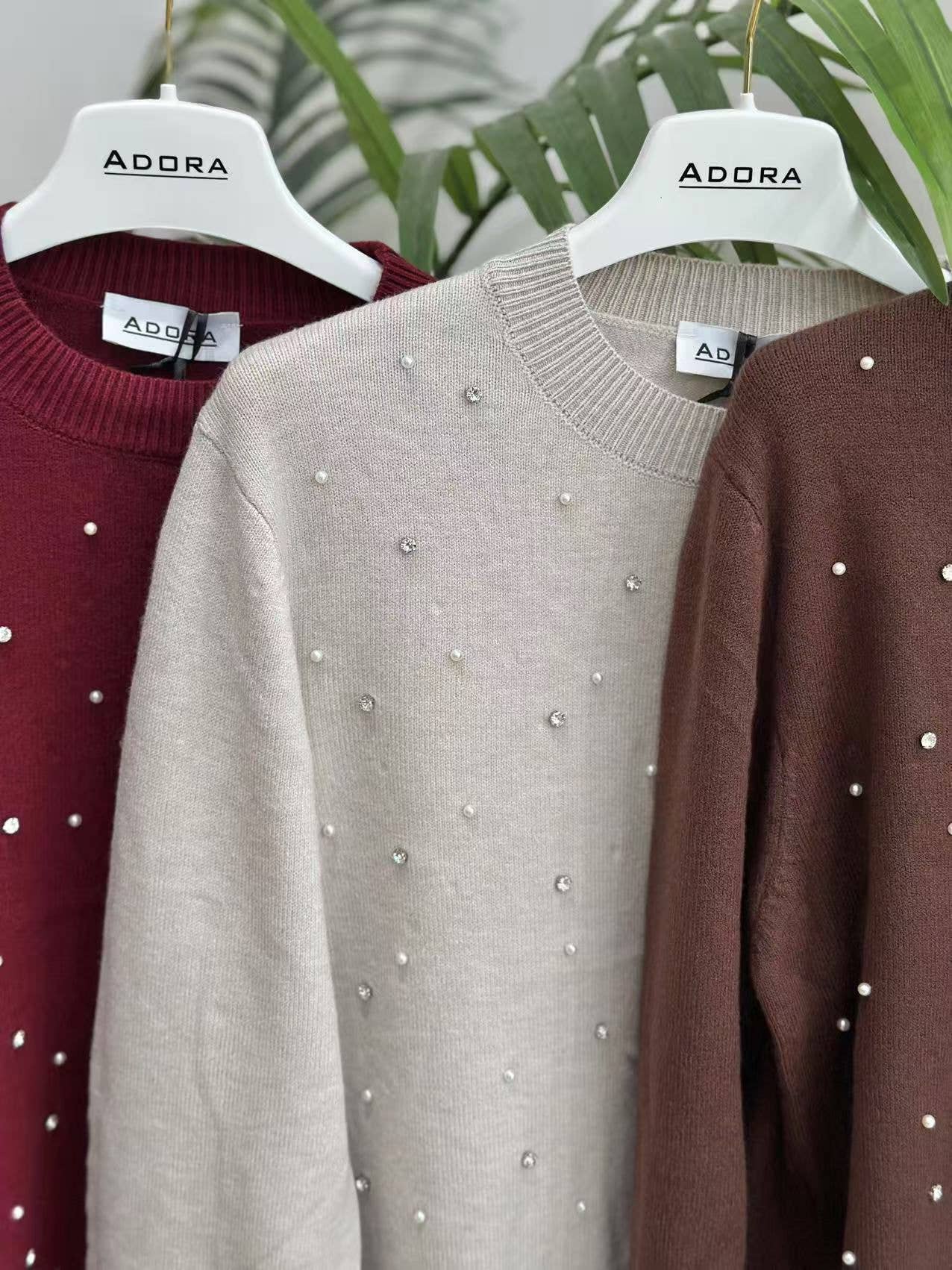 ADORA – Großhandel Strickoberteil – Damen – Perlen-Strass-Pullover1
