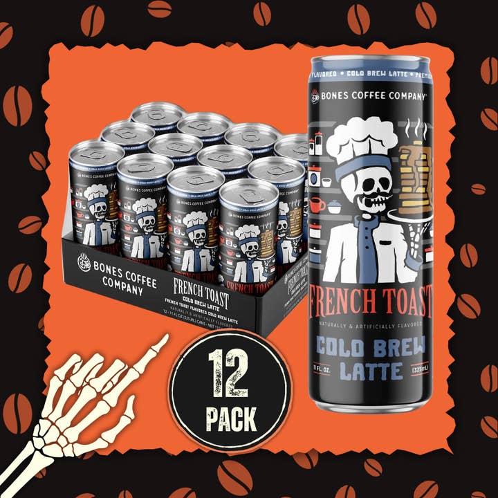 French Toast Cold Brew Latte | Paquete de 12 | Café helado enlatado para venta al por mayor de Bones Coffee Company
