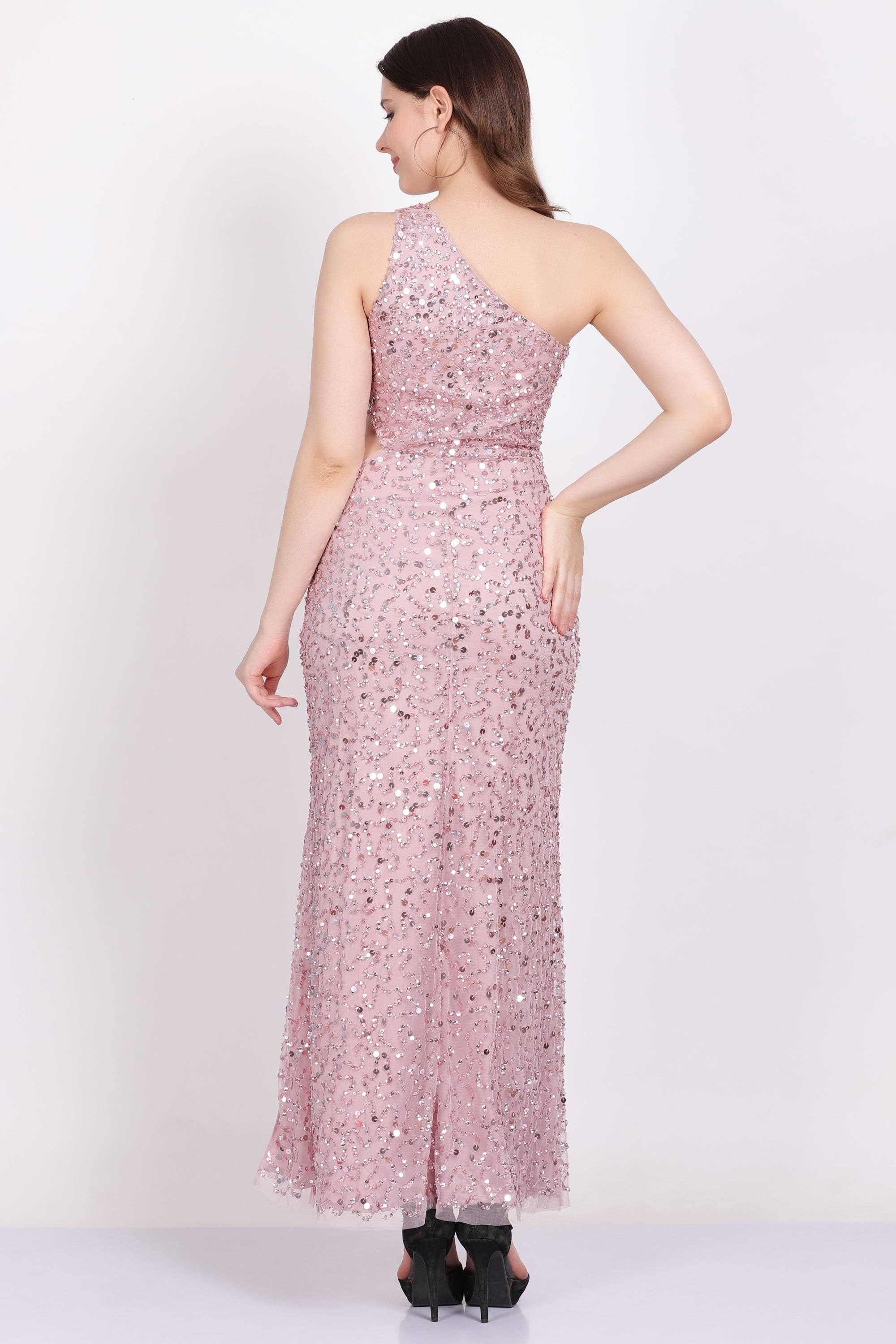 Naeve One Shoulder Sequin Dress in Pink for wholesale on Faire10