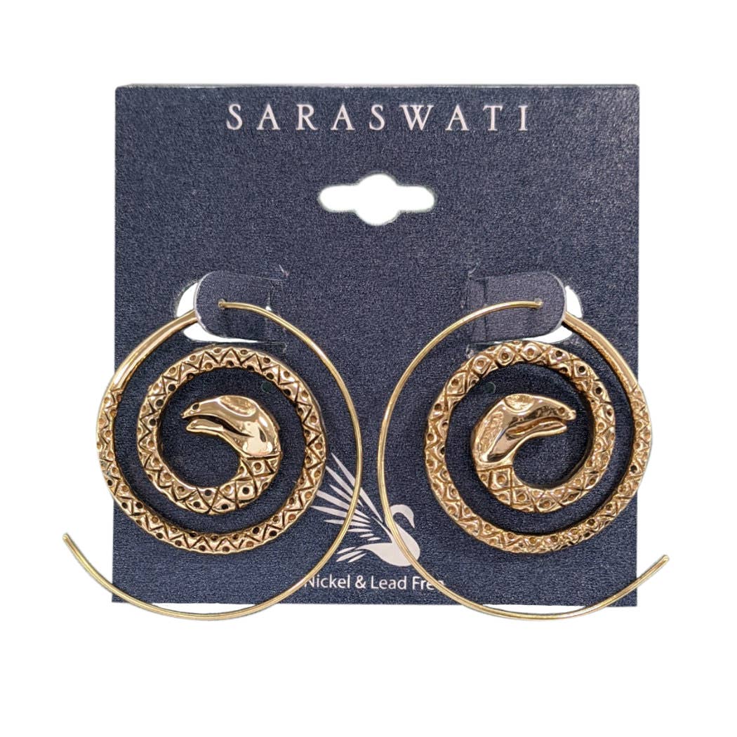Saraswati Imports - Wholesale Hoop Earrings - Cobra Brass Snake Spiral Earrings2