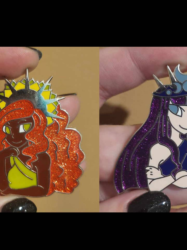 Sun and Moon Goddess Enamel Pins for wholesale by CatHead Pins