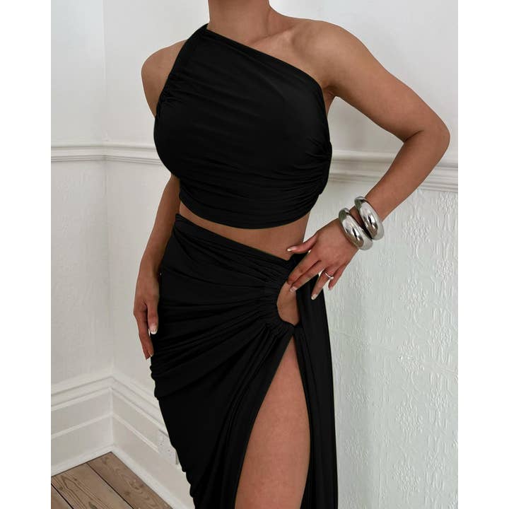 HIDDENBRAND - Wholesale Top & Skirt Set - Women's - New Sexy Backless Top Split Half-body Skirt Set4