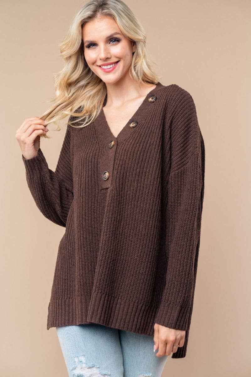 Farina d'avena Maglione in maglia tinta unita a maniche lunghe T25279 in vendita all'ingrosso su Faire5