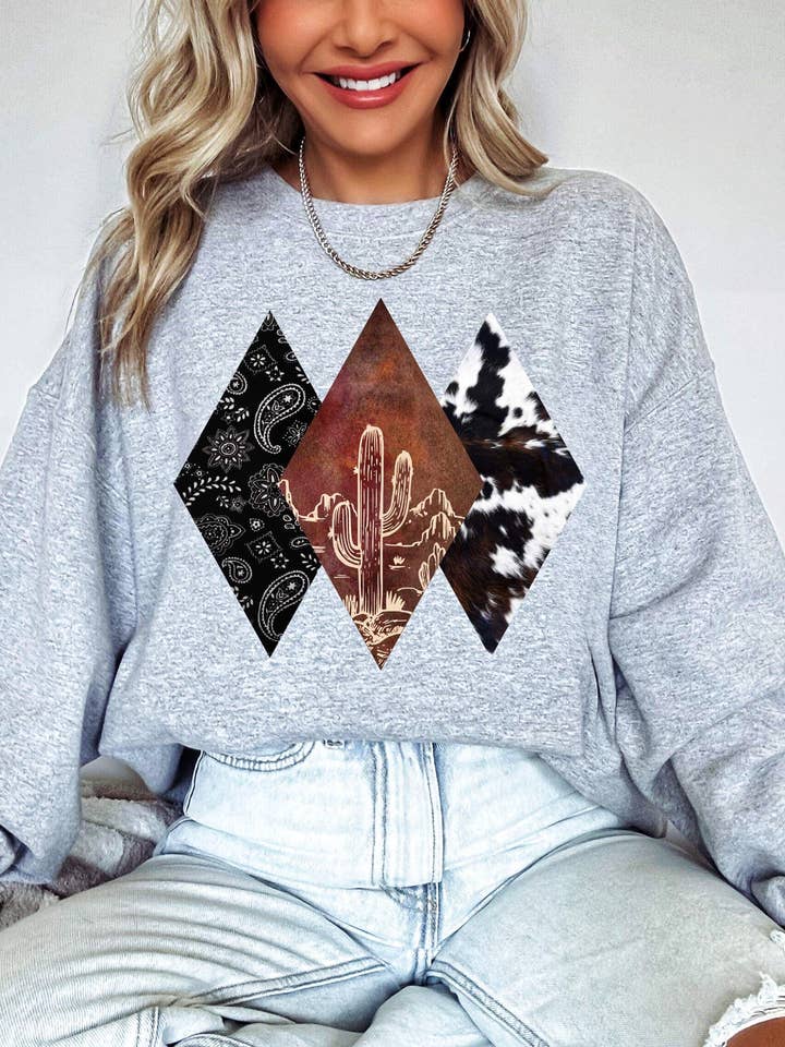 Sweatshirt athlétique chiné en cuir de vachette Diamond Cactus pour la vente par Buckin Barn Wholesale