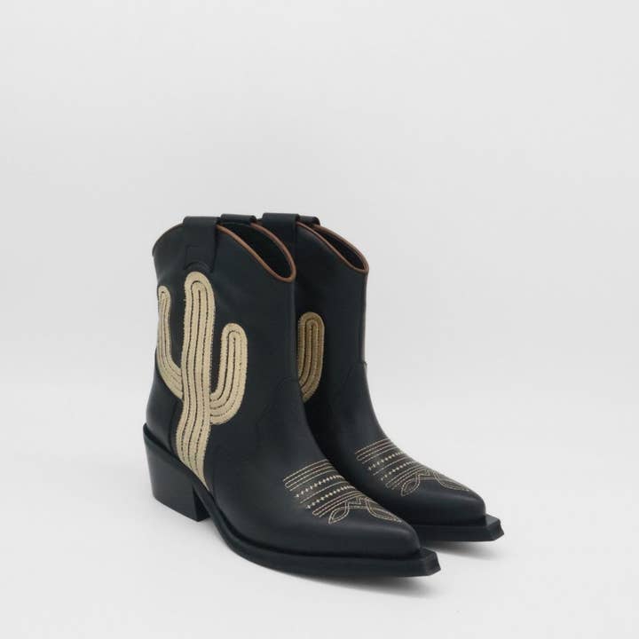 Schwarz Oasis Western Cowboy Damenstiefeletten aus schwarzem Leder für den Großhandel auf Faire4