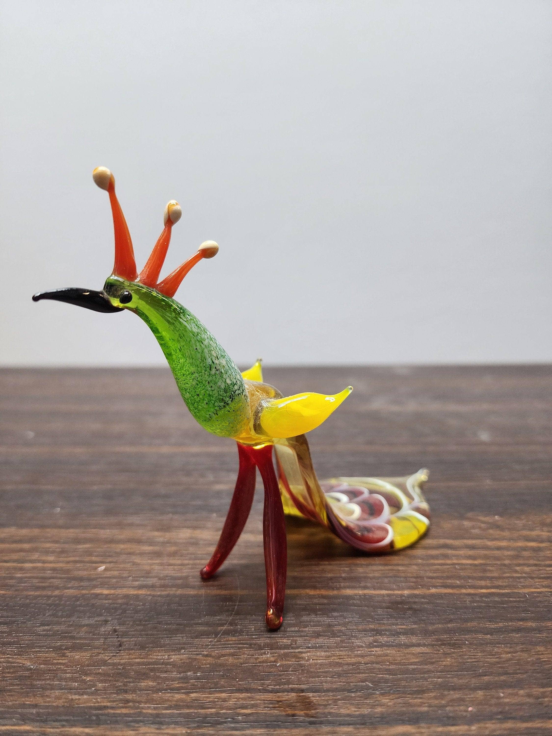 Glass by Iness - Wholesale Decorative Figurine - Naturally Colored Glass Figurine - Handcrafted - Peacock Design1