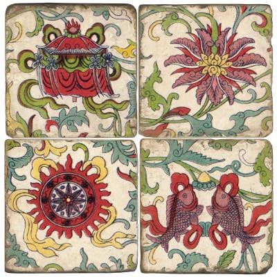 Chinoise — Untersetzer aus getrommeltem Marmor, 4 Stück für den Großhandel von Studio Vertu