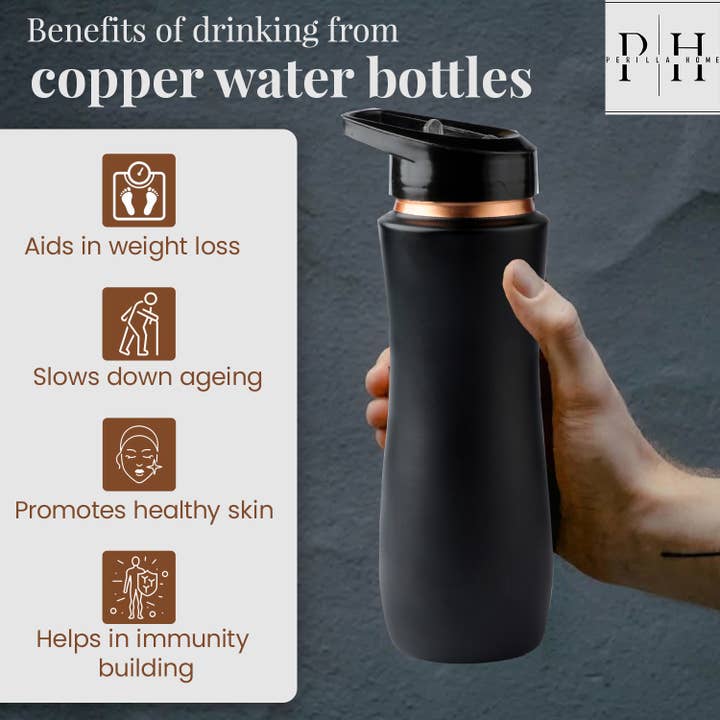 Perilla Home - Wholesale Water Bottle - Copper Sipper bottle (Black)3