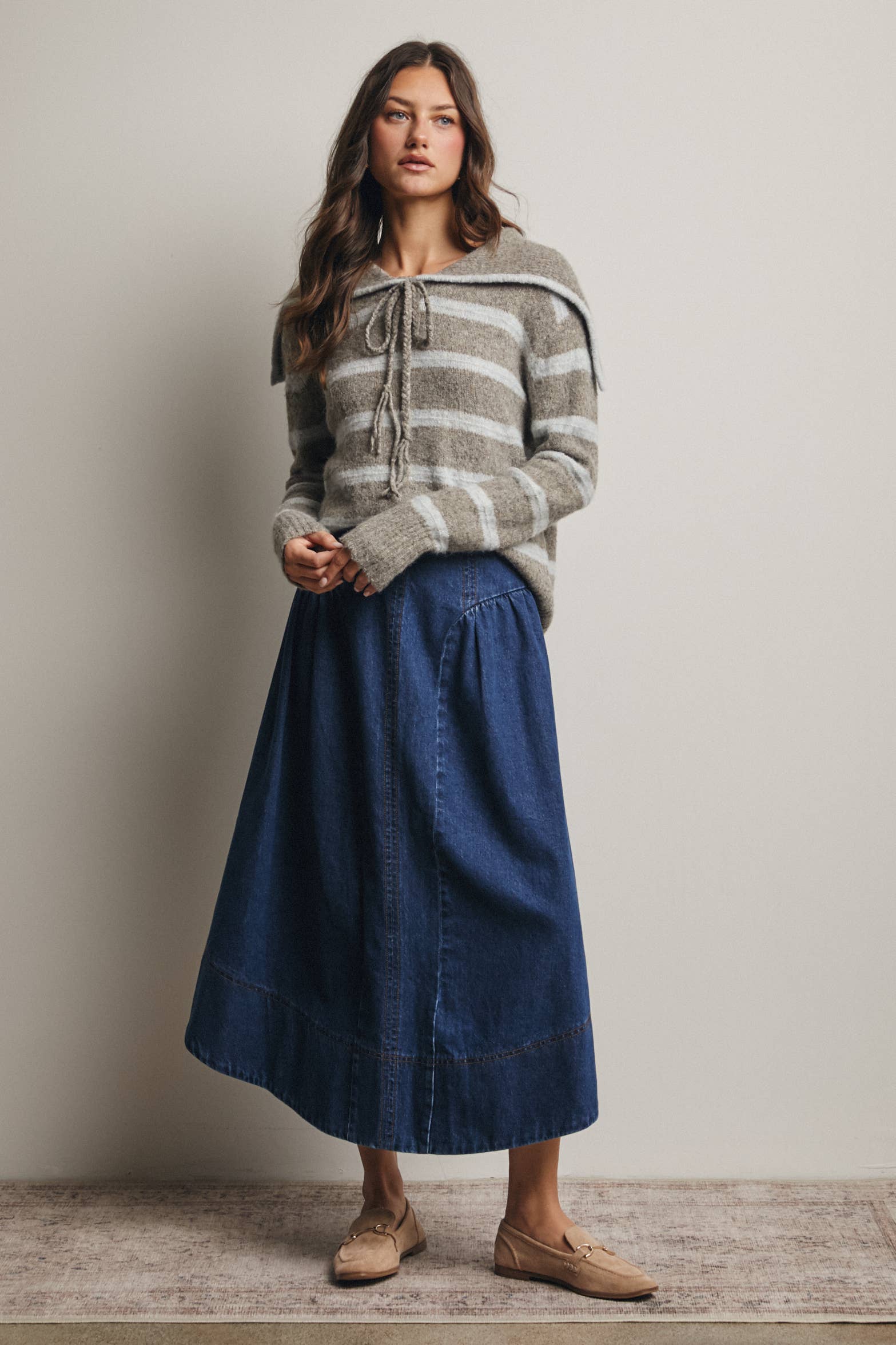 Forte - Vendita all'ingrosso Maglione tricot - Donna - Maglione a Maglia con Colletto da Marinaio a Righe FSW001232