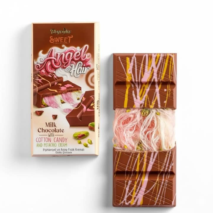 Aladdin – wholesale Chokladtäckta godisar – Beyoglu Änglahår Mjölkchoklad Sockervadd Pistage2