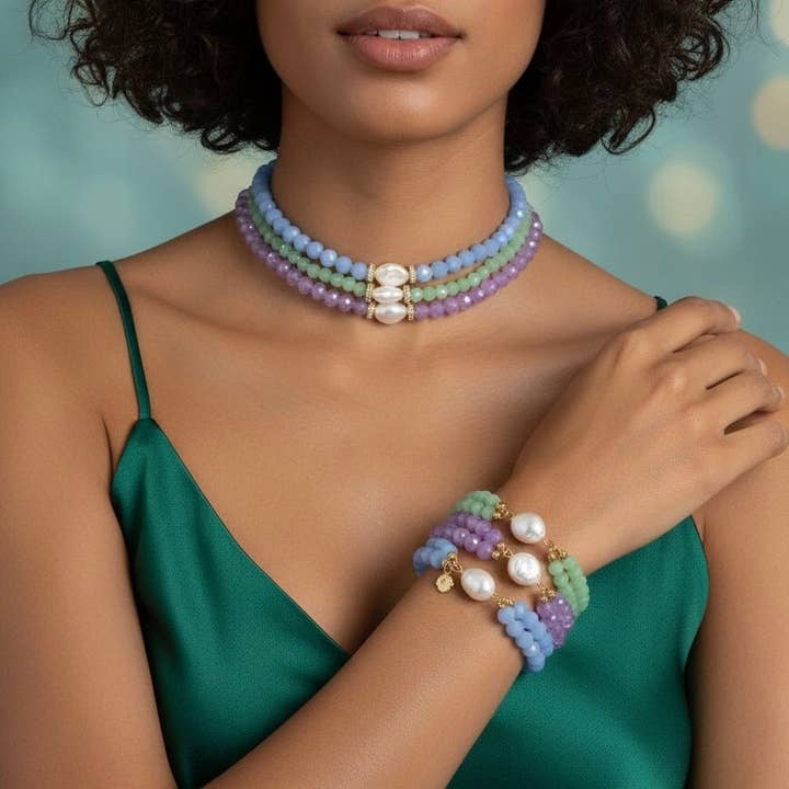 OE! - Wholesale Choker/Collar - Rainbow Glow - Choker with Keshi Pearl3