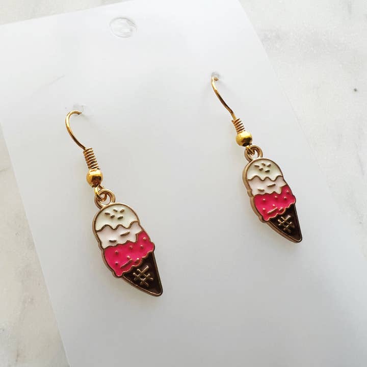 Carmen Miller Jewellery - Wholesale Dangle earrings - Kawaii Enamel Pink Ice Cream Cone Dangle Earrings2