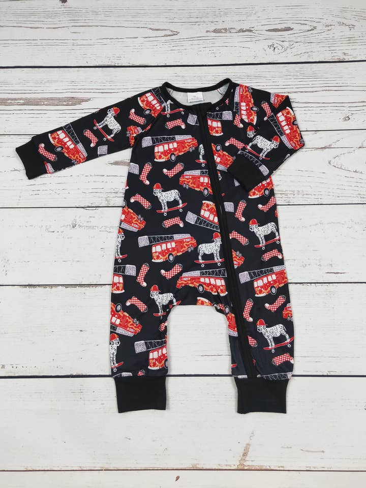 Boy Fire Trucks Zip Romper for wholesale by sassy kids palace