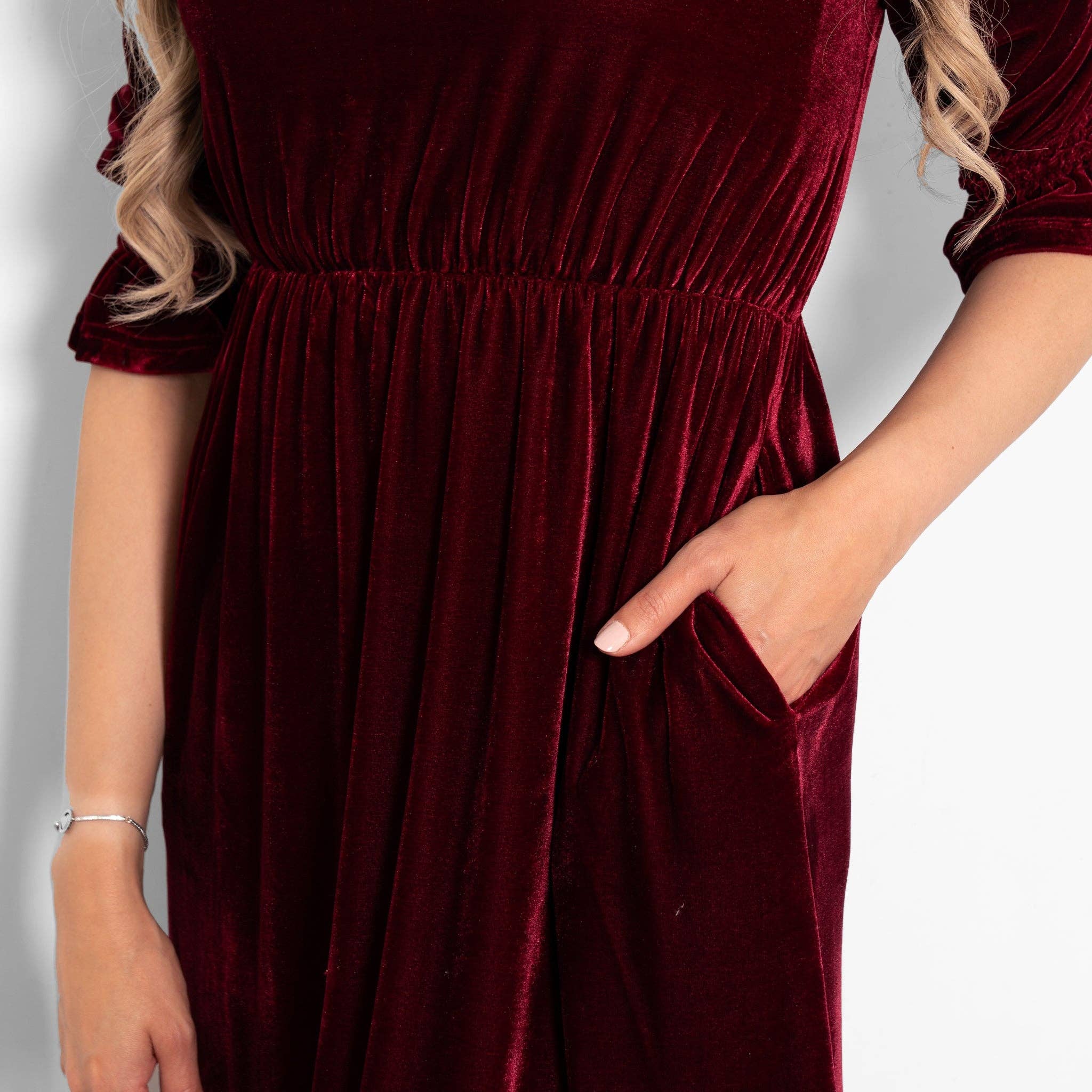 Sarta - Wholesale Dress - Women's - Pandora V-Neck Midaxi Dress- Berry, Velvet4
