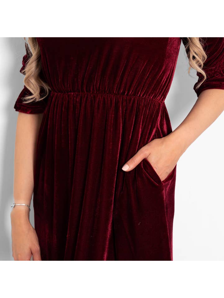 Sarta – wholesale Dress – Women's – Pandora V-Neck Midaxi Dress- Berry, Velvet4