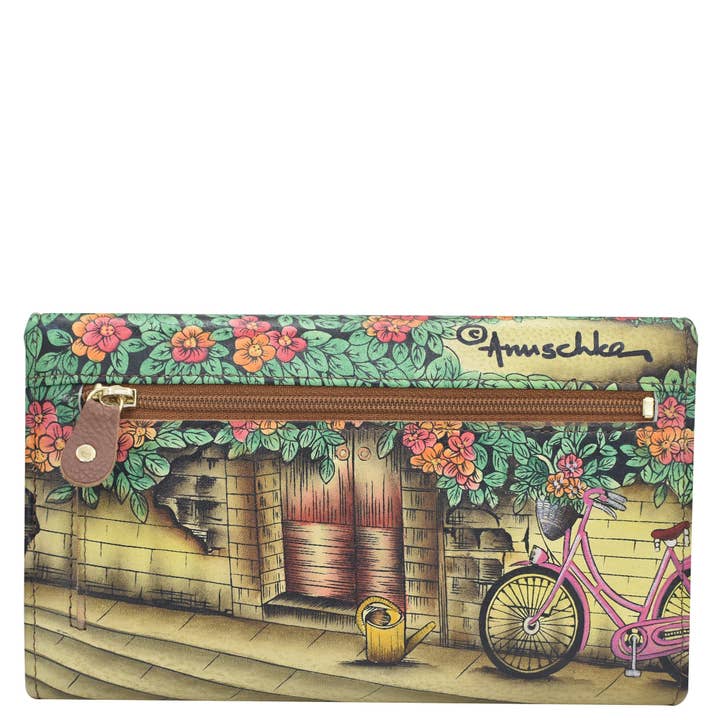 Anuschka | Vanya Lara (USA) - Wholesale Clutch Bag - Women's - Hand-Painted Leather Checkbook Clutch with RFID - 11531