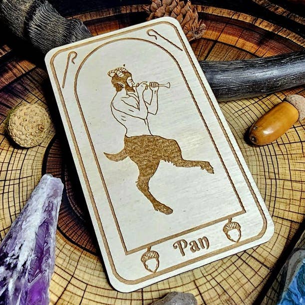 Pan Deity Altar Card Laser Engraved God of the Wild Decor for wholesale by Prism Moon Designs