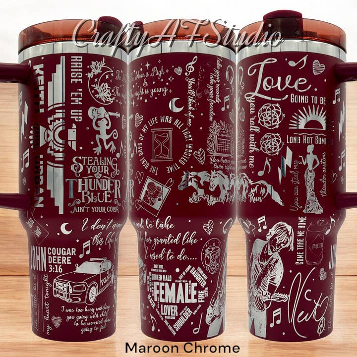 Copo térmico de 40oz com tema do músico Keith Urban gravado a laser por atacado de Crafty AF Studio