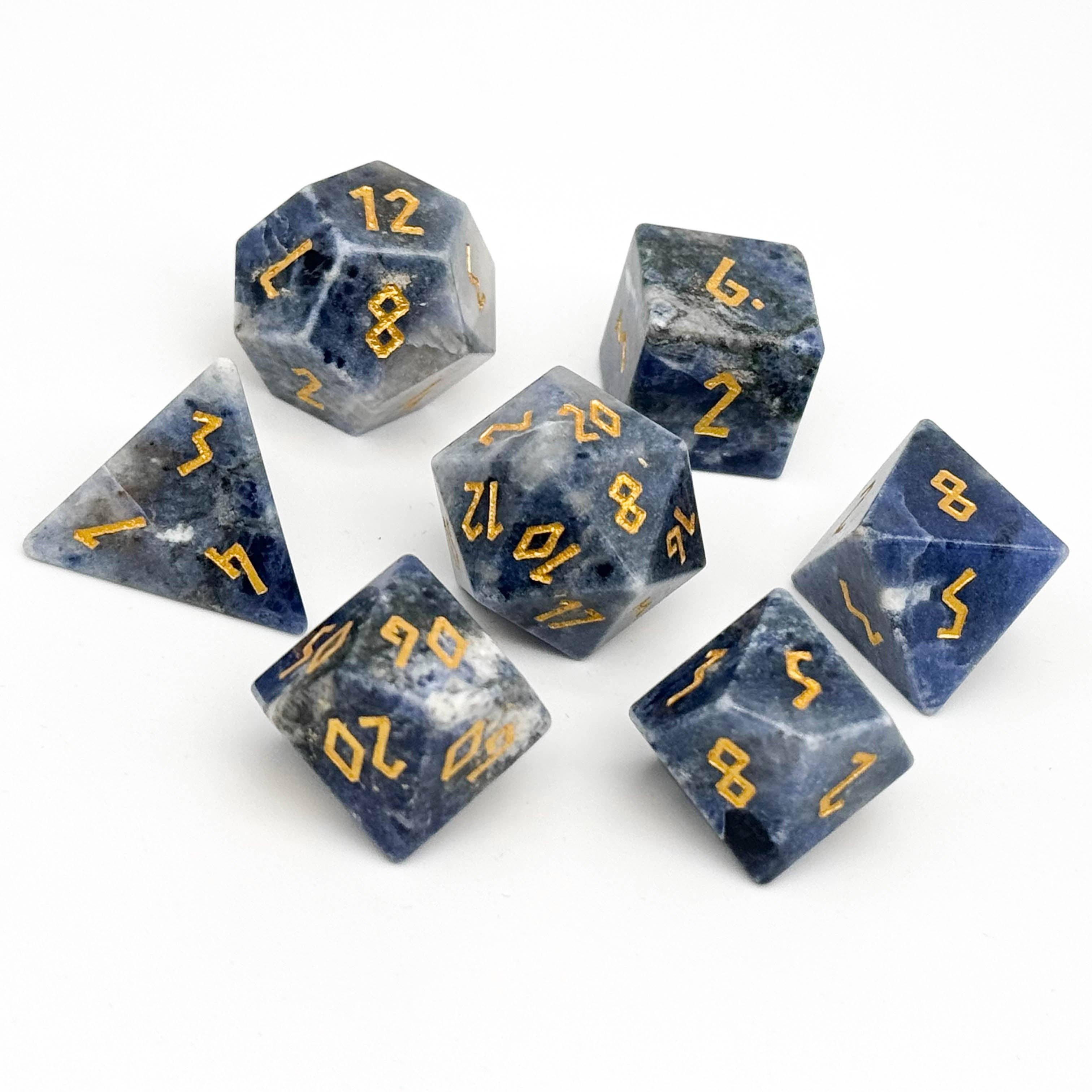 Norse Foundry - Wholesale Dice - Blue-vein Stone - 7 Piece RPG Set Gemstone Dice0