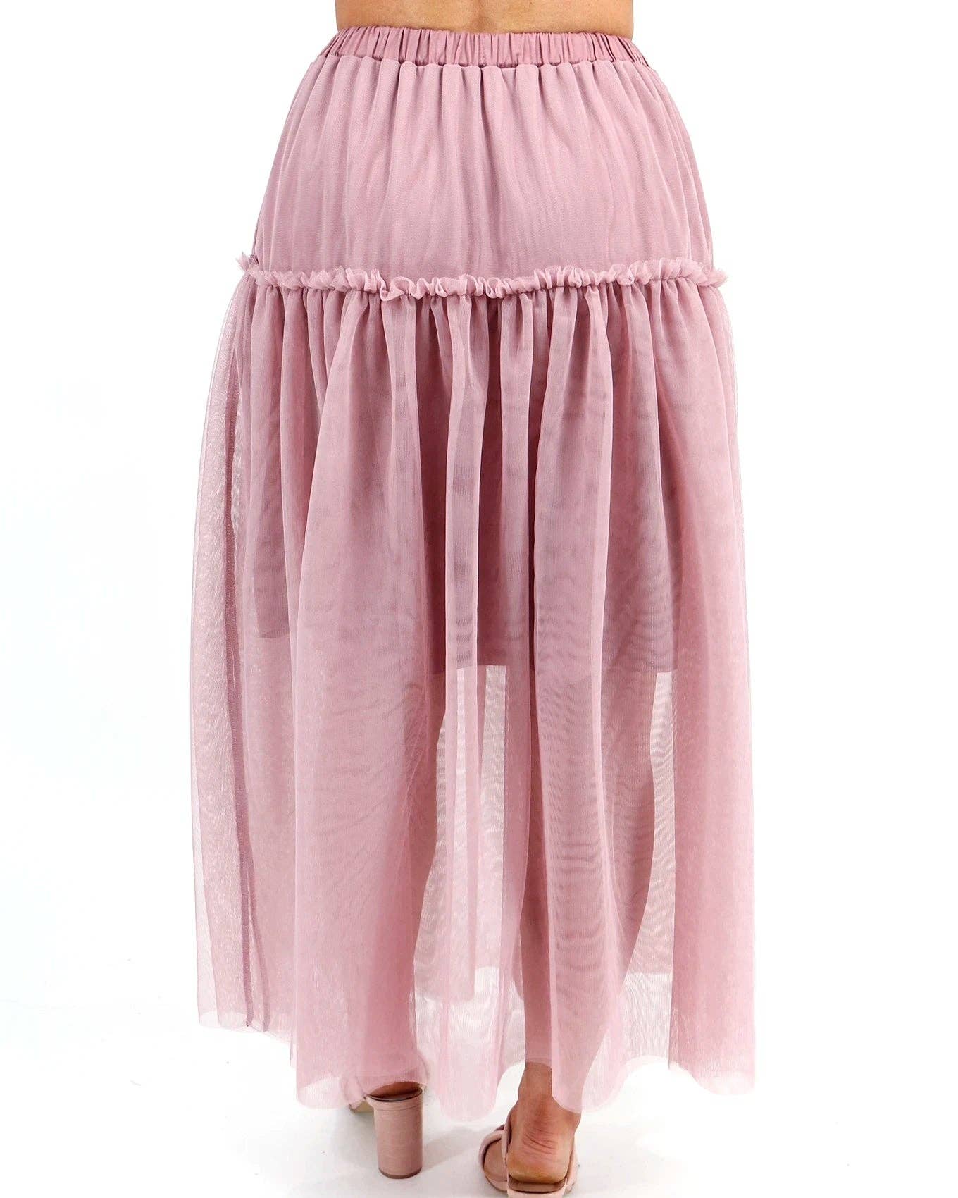 Mesh Tiered Maxi Skirt in Blush for wholesale on Faire8