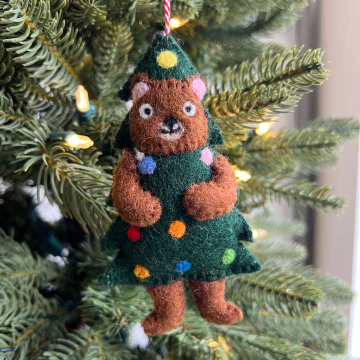 Ornaments 4 Orphans - Wholesale Ornament - Bear in Christmas Tree Felt Wool OrnamentÂ