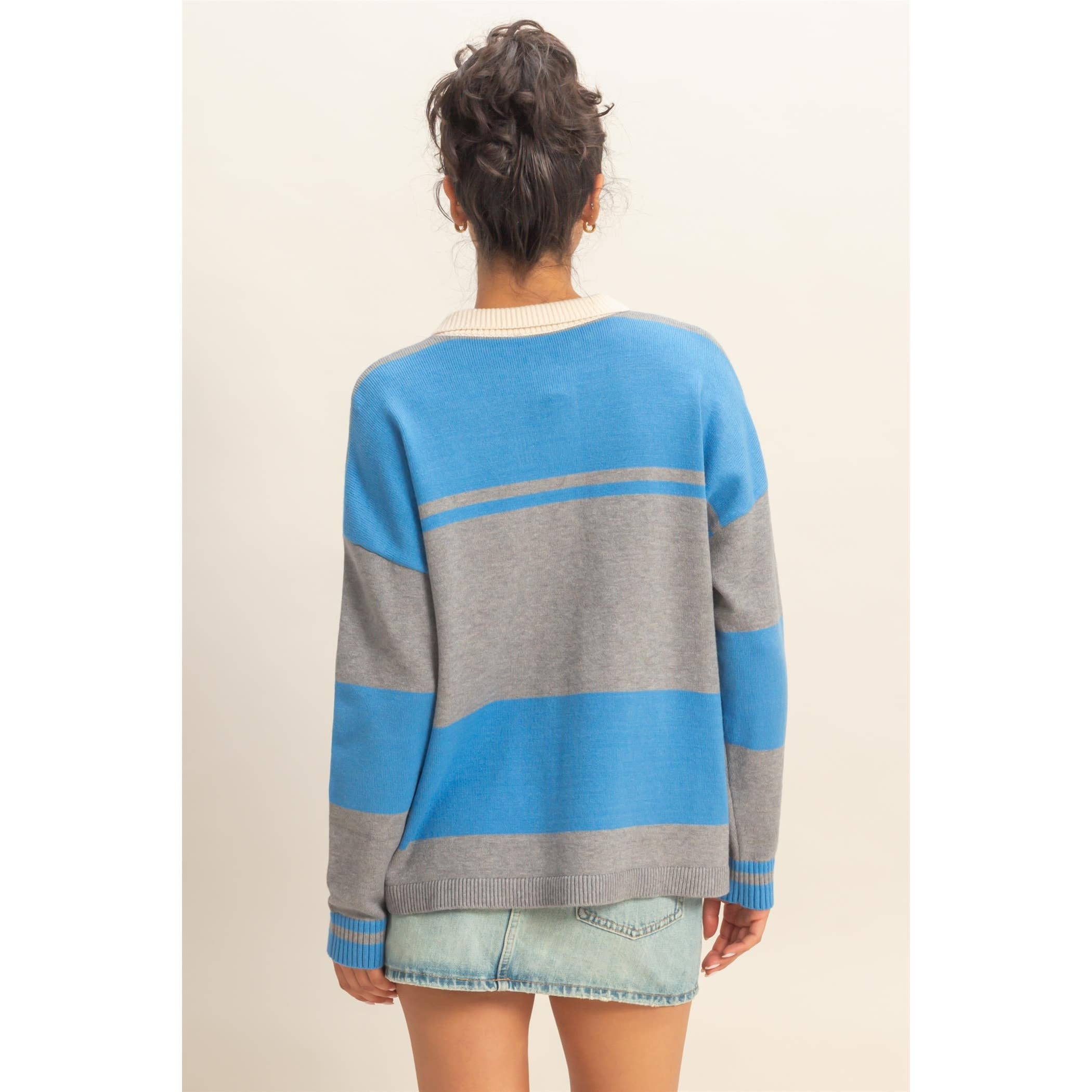 HYFVE - Wholesale Knit Sweater - Women's - Contrasting Striped Sweater With Polo Collar2
