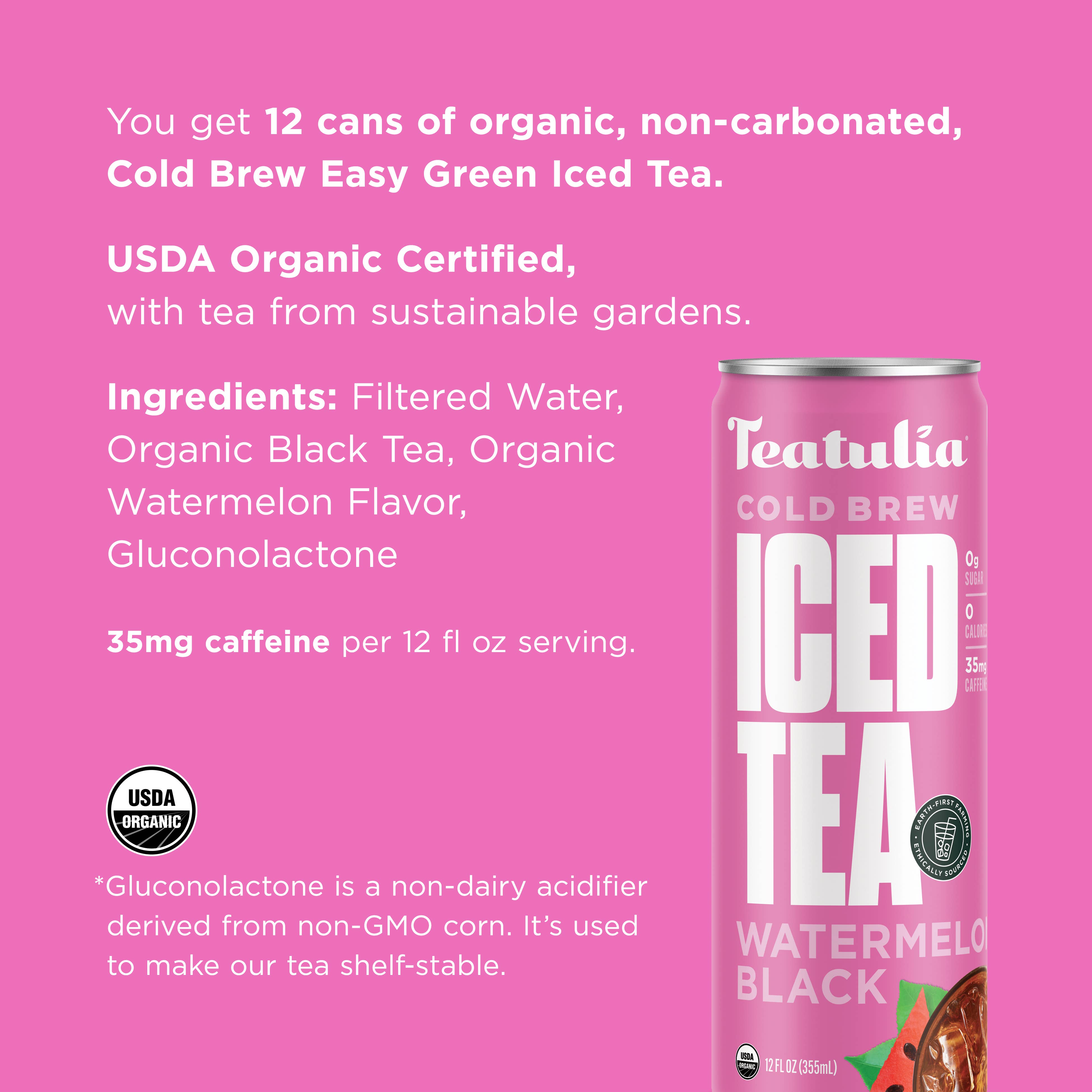 Teatulia Organic Teas - Wholesale Iced Tea - Watermelon Black Organic Unsweetened Iced Tea Can2