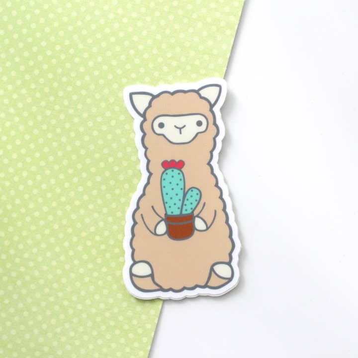 Cactus Alpaca Vinyl Sticker. LLama Decal. Laptop Sticker for wholesale by Wild Whimsy Woolies